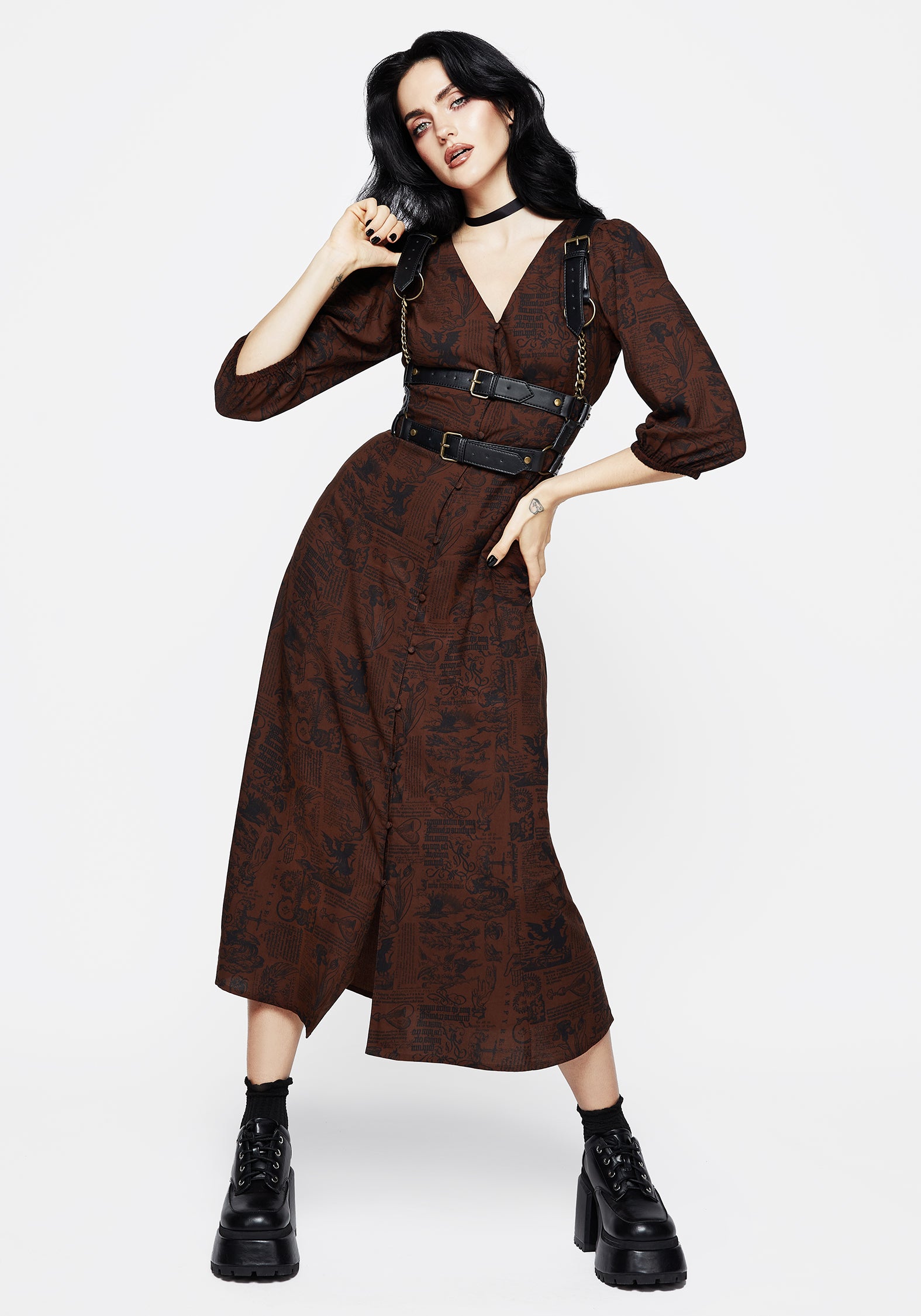 AW24BO871DAEMONOLOGIEWOODCUTPRINTBUTTONUPMIDAXIDRESS_001