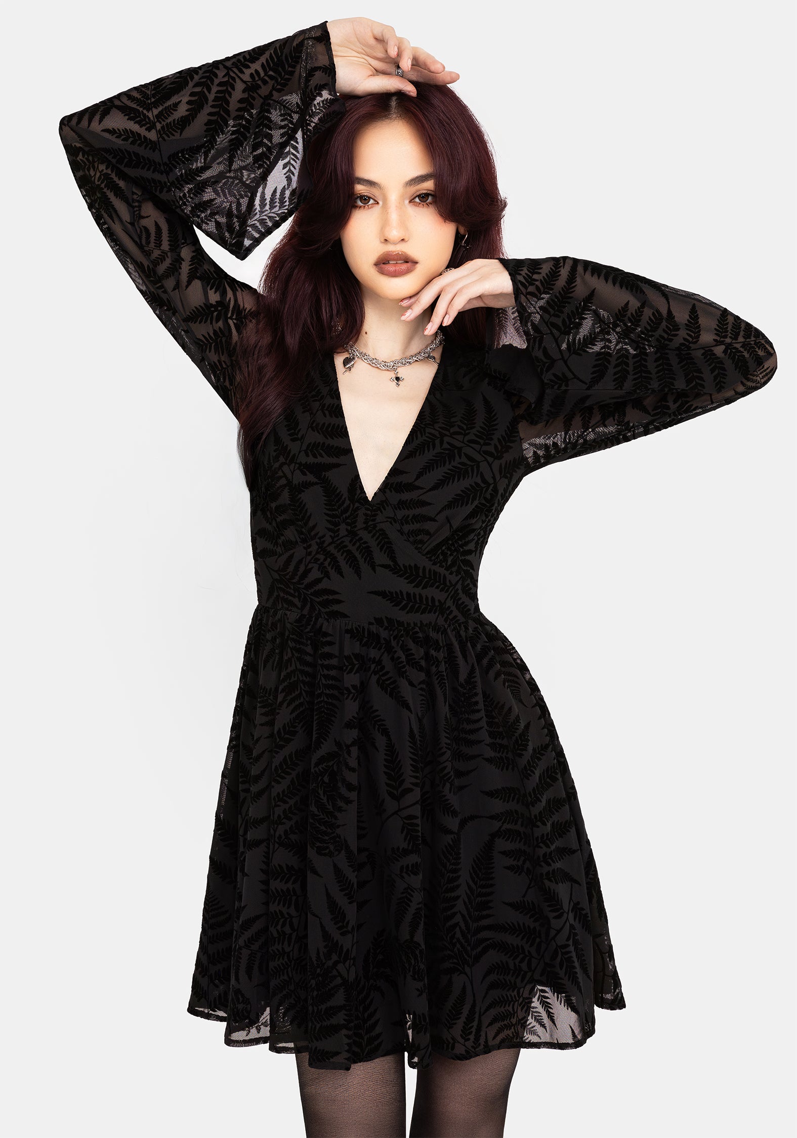 DR1703_LUNAFERNFERNLEAFFLOCKEDMESHFLUTESLEEVEMINIDRESS_004